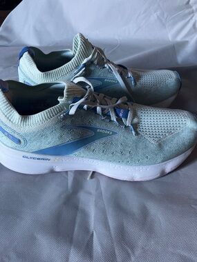 Brooks Knit Running Sneakers in Pale Blue and White